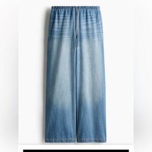 Denim Drawstring Wide Leg Pants